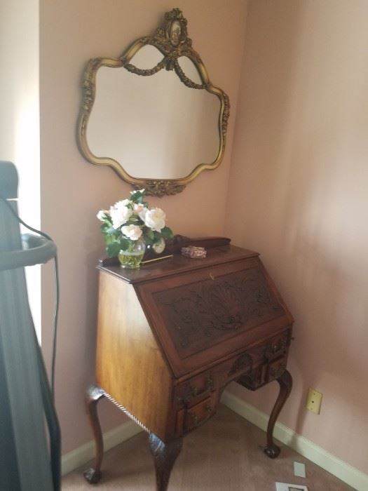 Very nice drop front desk and french mirror