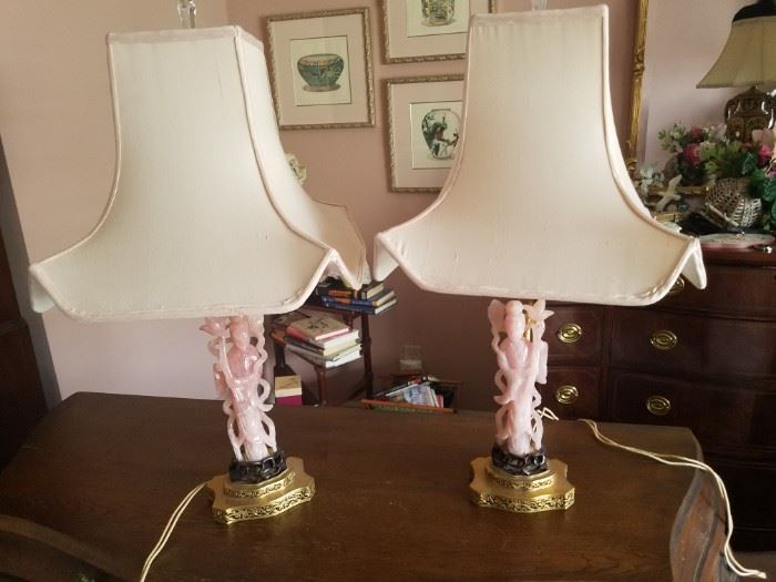 Pair Rose Quartz Oriental Lamps