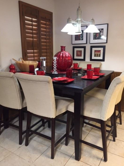 Bistro Style Dining Set with Red Chinese Dinnerware
