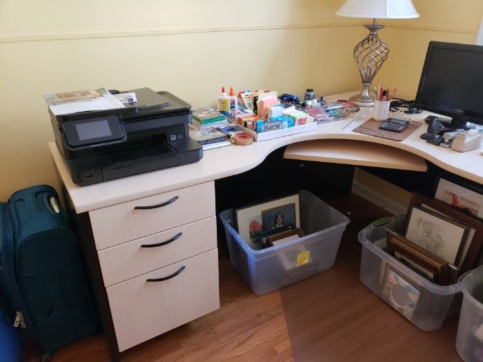 Office desk and supplies