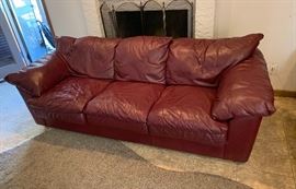 Burgundy Leather Sofa #1 32x90x42in HxWxD