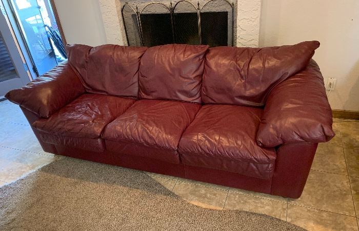Burgundy Leather Sofa #1	32x90x42in	HxWxD