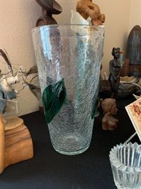 Blenko Vase crackle Glass Leaf	