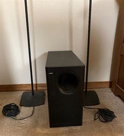 Bose Acoustimass 5 Series III Bass Module w/ 2 Cube speakers on stands