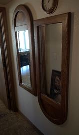 2 Oak Wall Hanging Mirrors Pair 52x22x2in HxWxD