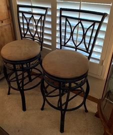2 Wrought Iron Padded Stools PAIR	44x18x19in seat:  30in	HxWxD
