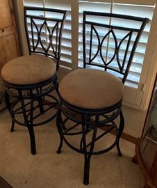 2 Wrought Iron Padded Stools PAIR 44x18x19in seat: 30in HxWxD