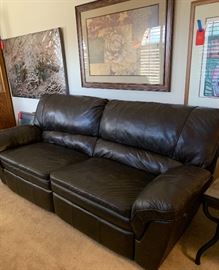 Brown Leather Reclining Sofa/Couch 41x94x44in HxWxD