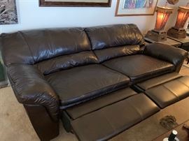 Brown Leather Reclining Sofa/Couch 41x94x44in HxWxD