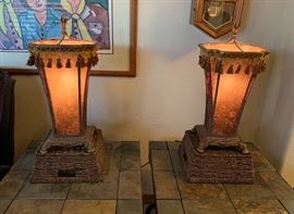 2 Fabric Table Lamps Pair