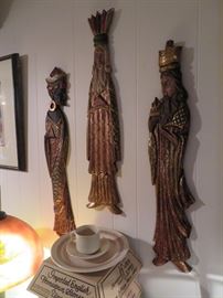 Set of (3) Beautifully painted and Gilt Carved Wood "3 Kingsmen"