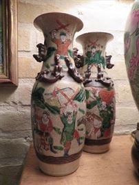 Pair of Antique Chinese Warrior Vases