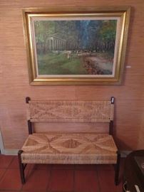 Nice bench with raffia seat and backrest