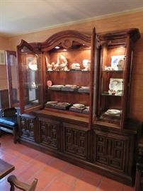 Massive (2-Pcs) Lighted China Cabinet with Hidden Storage