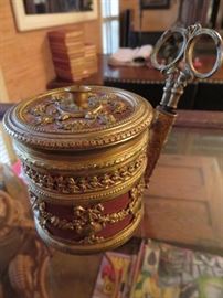 Stunning Antique French twine box and scissors