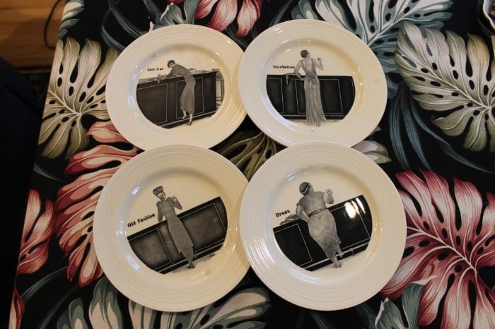 Vintage 1930s Crown Ducal cocktail plates, set of 4, rare