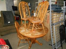 Round Wood Table and Four Matching Chairs