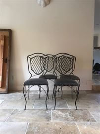 Set 4 Vintage French Iron Chairs with Leather Seats