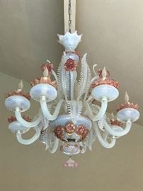Large 1940s Murano Opaline Glass Chandelier