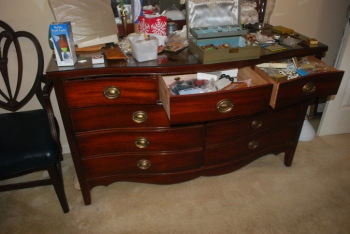 Mahogany Dresser Loaded with Costume Jewelry