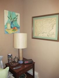OIL PAINTING DONE BY HOMEOWNER AND FRAMED MAP OF LOUISIANA  PURCHASE
