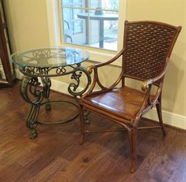 Glass top occasional table, chair