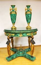 LOT 985 Malachite  Bronze Table with Vase