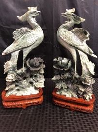 Chinese Jade Bird Statues