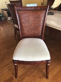 Formal Dining Table with Travertine Top, 4 Woven-back Side Chairs, 2 Woven-back Arm Chairs, (44"W  83-1/2"L  29-1/2"H) Made in HIgh Point, NC - $1,450