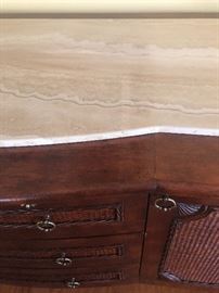 Matching "Furnitureland South" Server/Buffet with Travertine Top and Woven Front.       (74"W  25"D  39-1/2"H)  - $695
