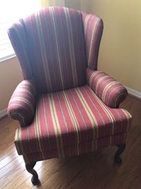 Striped Queen Anne Wingback Chair by D R Kincaid Co. (32"W  33"D  42"H) - $145