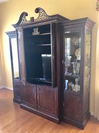 Century Furniture Colonial Hutch/TV Cabinet with 2 Glass Side Display Sections and Lower Cabinet Storage (Two 18"W  18"D  77-1/2"H Side Cabinets -- Main Center Section 44"W  22"D  89"H) - $1495
