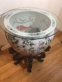 Chinese Glass Top Vase Side Table