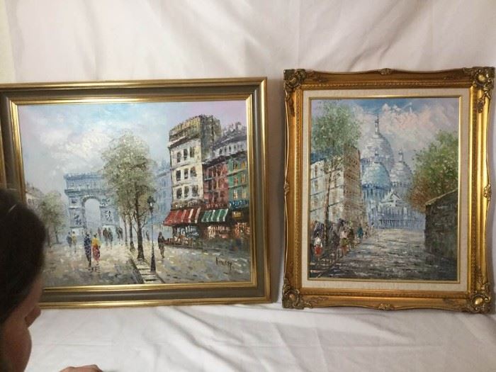 French Original Paintings Arc de Triomphe and the Basilica of Sacred Heart of Paris