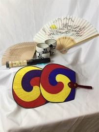 Korean Decorative Fans, Chopsticks, and Teacups