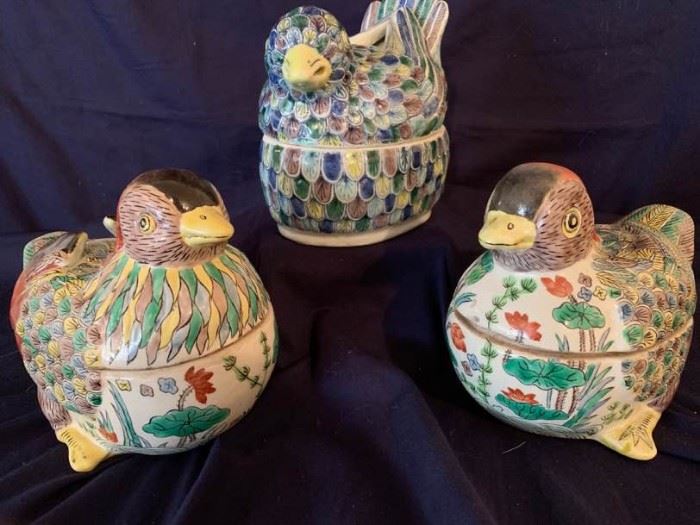 Porcelain Duck Covered Bowl Trio