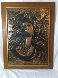 Pounded Copper Original Art in Wood Frame