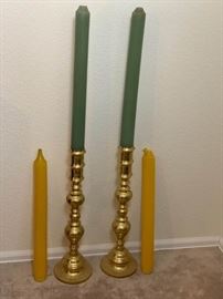 Tall Brass Candlesticks with Candles
