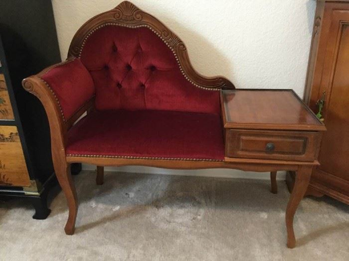 Vintage French Velour Telephone Chair Table