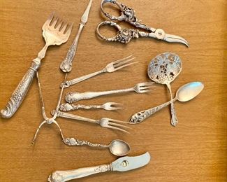 Sugar tongs, scissors and serving pieces