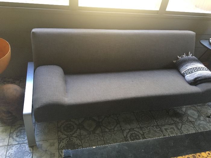 Grey couch- Length 6ft5in, width 2ft7in. There are 2 identical grey couches in this sale. Mexican throws for sale. Outside pillows and blankets for sale. 