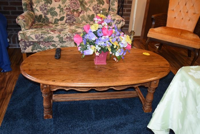 Oval Coffee Table & Artificial Floral Arrangement