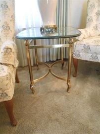 Gold end table with beveled rectangular very thick tabletop