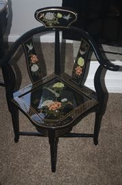 ASIAN MOTHER OF PEARL INLAID TABLE SET 4 CHAIRS + TABLE