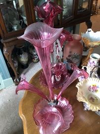 Pink/cranberry glass epergne -2 