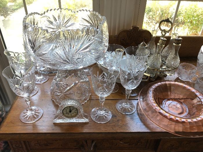 Cut crystal punch bowl. Waterford goblets 