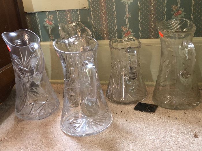 5 cut glass/pressed pitchers