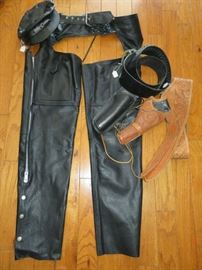 Black Leather Chaps, Leather Gun Holsters