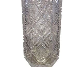 Fantastic, Russian stone cut crystal vase. Very unusual shape and combination of stone cuts. This elegant piece is tall and the lead compositions, captures the light and creates a prism of dancing rainbows.