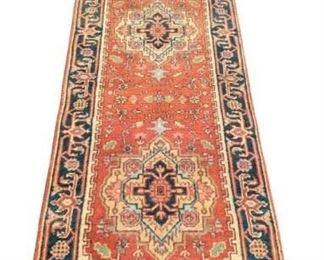 Wonderful Heriz design Handmade wool runner. Traditional rich colors and geometric design. Perfect for any hallway. 2.7 x 12.4
